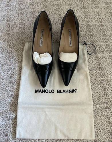 Manolo Blahnik Tuccio Black Pointed Toe Pumps 38