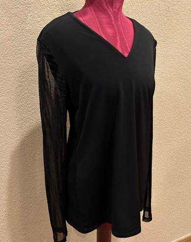 Carmen Marc Valvo NWT Carmen Marco Valvo V Neck Mesh Long Sleeve Blouse Top