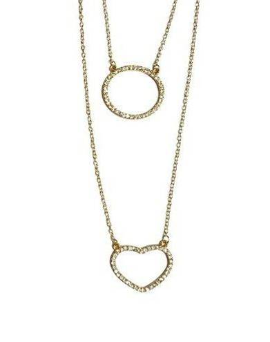 Glitz Circle and heart double gold tone necklace