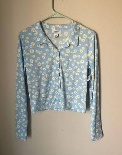 Daisy Just Polly  Print Ribbed Collared Button Down Size Large