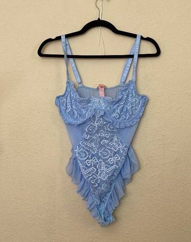 Dolls Kill Sugar Thrillz x  Blue Lace Butterfly lingerie Print Bodysuit size L