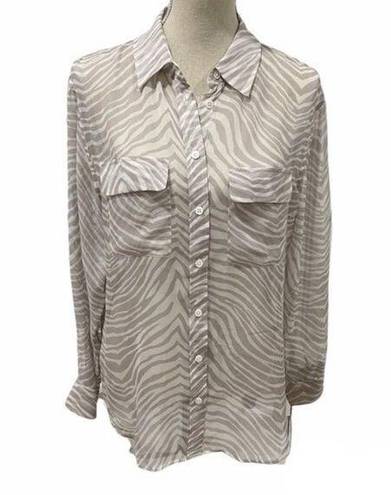 Equipment  Femme Sheer 100% Silk Shirt Button Up Tan zebra Print Medium FLAWED