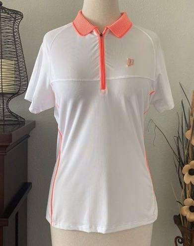 Polo Prince half zip tennis  white and orange short sleeve collared shirt M/L