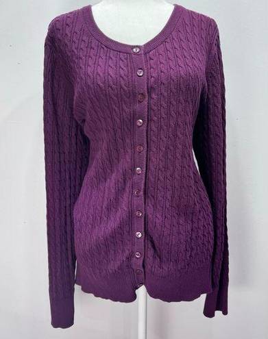 Eddie Bauer Plum Purple Cable Knit Button Front Cardigan