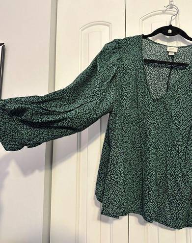 A New Day  green and black puff sleeved blouse XXL