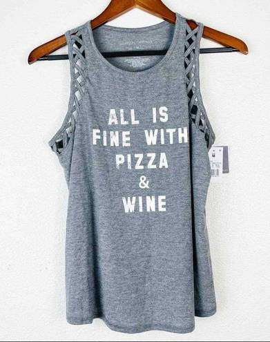 Grayson Threads All Is‎ Fine With Pizza and Wine Gray Graphic Tank Medium