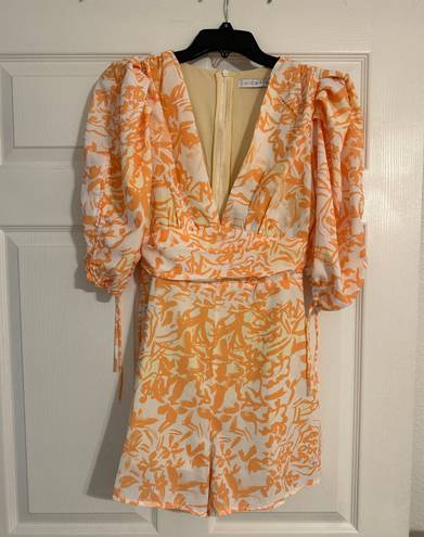 Chicways Orange Puff Sleeve Romper