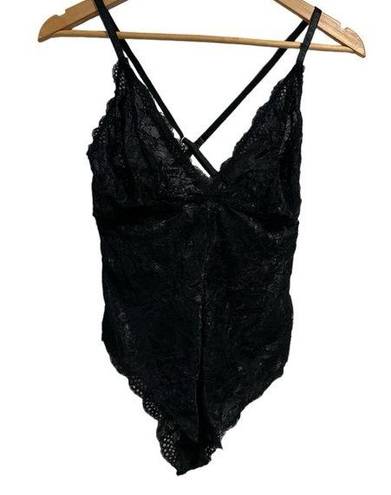 One Piece Black lingerie  lace crisscross adjustable bodysuit‎ small NEW