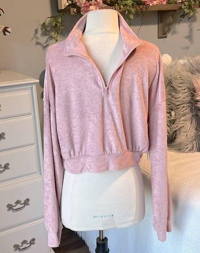 Cloud Chaser Plush Pullover Powder Blush Quarter Zip Cropped Top Womens Large 