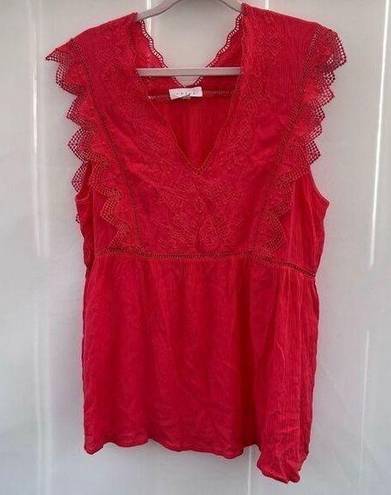 Edge Adiva Women's Red Sleeveless Embroidered Scalloped  Tunic Top Size XL