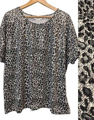 Cathy Daniels CD Daniels Animal Print Iridescent Sequin Blouse 1X