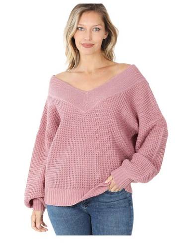 Zenana Outfitters Womens Blush Oversized Crocheted Wide-neck Sweater - Sz S