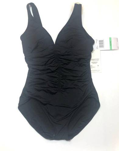 Coco reef  Black shirred v neck one piece swimsuit