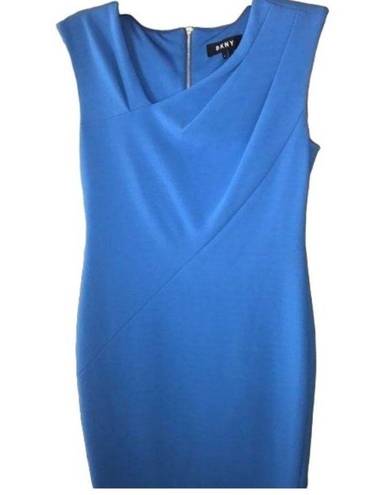 DKNY  Blue dress w asymmetrical neck and 19" accent metal zipper