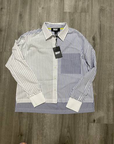 DKNY Bottom Down Blue And White Stripe Shirt 