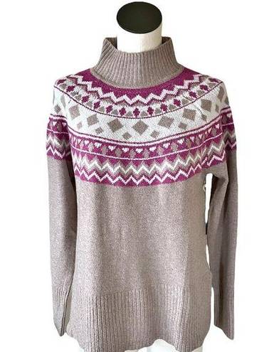 Tahari NWT  Super Soft Neutral Lilac Fair Isle Mock Neck Sweater Small