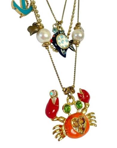 Betsey Johnson Vintage Multi-Strand Crab Fish Nautical Charm Gold-Tone Necklace