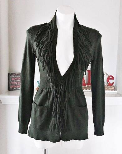 Rebecca Taylor  Wool Fringe Cardigan Knit Peplum Size M