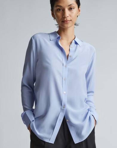 Everlane  The Clean Silk Oversized Button Down Shirt Blue Size 2