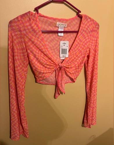 l*space L* Cover Up Bandera Top Sheer Mesh Tie Front Pink/Orange Size XS