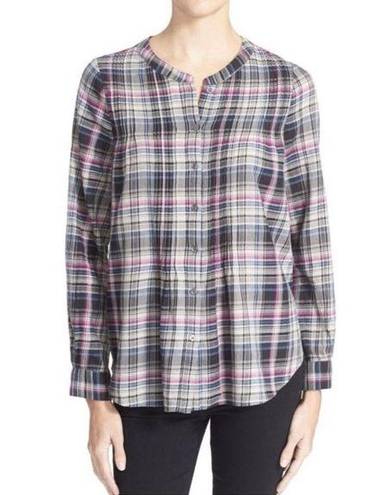 Joie  Women’s Black & White Long Sleeve “Naos" Plaid Cotton Gathered Top Size L