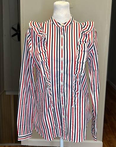 Tuckernuck  The Shirt by Rochelle Behrens The Ruffle Shirt Stripe NWT Size XS