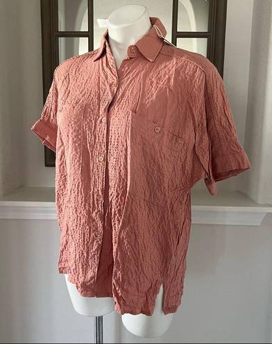 Max Studio  Top Collared Button Down Rose Solid Shirt Size XS NWT $78.00