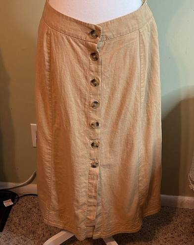 Universal Threads  wheatfield tan button front A-Line linen blend midi skirt