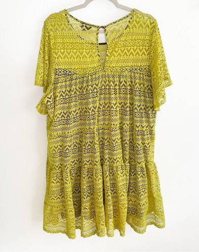 City Chic  Chartreuse Lace Overlay Mini Dress Size XXL / 24