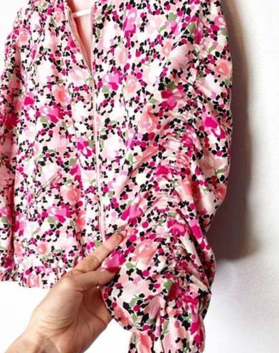 ZARA  Floral Bomber Jacket Womens‎ Size M Pink floral bomber Jacket Full Zip Up