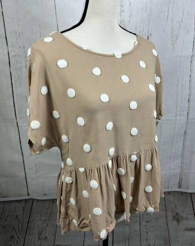 Bohme  Women’s Blouse Bohemian Tan Beige Textured Woven Dots