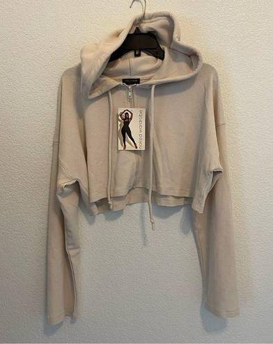 Naked Wardrobe NWT  CROPPED CREAM HOODIE SZ LARGE