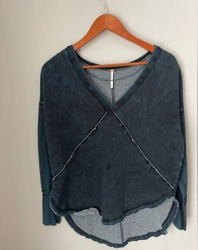 Free People  Denim Blue and Black Tie Dye Pullover Sweatshirt Size XS