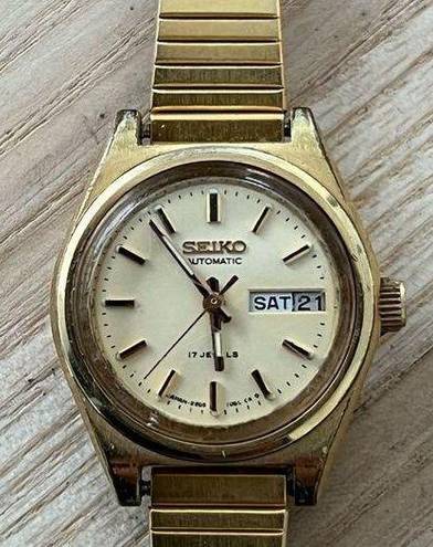 Seiko  Automatic Vintage Ladies Watch Gold Tone Dial Adjustable Bracelet Day Date