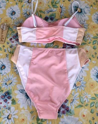 Cabana Del Sol  Pink Color Block Hi Waisted Bikini M