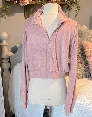 Cloud Chaser Plush Pullover Powder Blush Quarter Zip Cropped Top Womens Large 