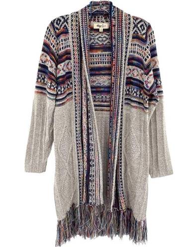 Harper Haptics Holly  Boho Multicolored Fringe Knit Long Cardigan Sweater