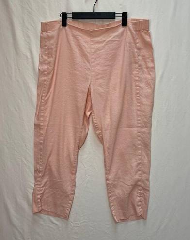 J.Jill  Pants Women's XL Linen Pull-On Pink Wide Leg Cropped Flat Front Elastic