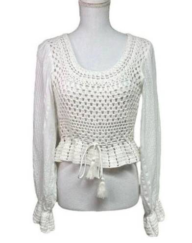 Free People NWT  - Megan Crochet Knit Ivory Top XS Boho Peasant Festival Blouse