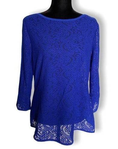 Cache  Womens Top Size XL Blue Lace Sheer Blueberry NEW