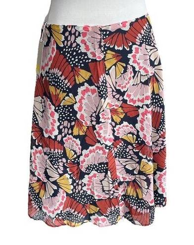 Petal Boden Crinkle Bias-Cut  Stamp Midi Skirt Navy Pink Orange Yellow Size 6