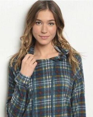 Anabelle's NWT Annabelle Plaid Hooded Tunic Top Long Sleeve Sz M