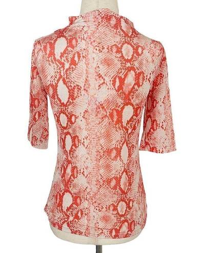 Mango MNG Suit  Top Orange Reptile Print Mock Neck Short Sleeve Women's XS, JL23