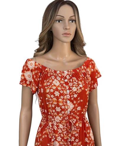 Abel the label  Rustica Floral orange hi-low midi dress Off Shoulder Ruffle Small