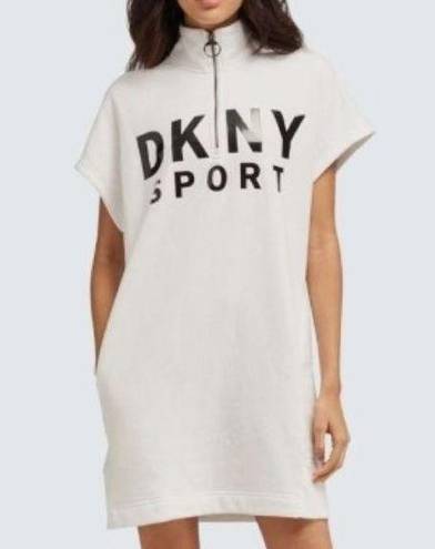 DKNY  Womens Quarter Zip Logo Dress M NWT White with Black