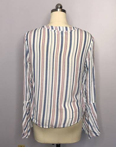 Vintage Havana Stripe Nautical Top with Rope Tie Front- Bell Sleeve- M