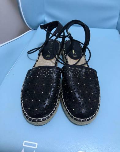 Unisa Strappy Black Leather Espadrilles