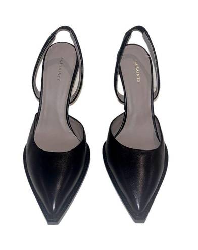 ALL SAINTS • Black Lily Leather Slingback Heel • Size 8