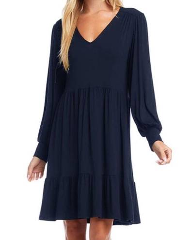 Karen Kane NWT  Long Sleeve Tiered Dress Navy Blue V Neck Women’s Size Large NEW