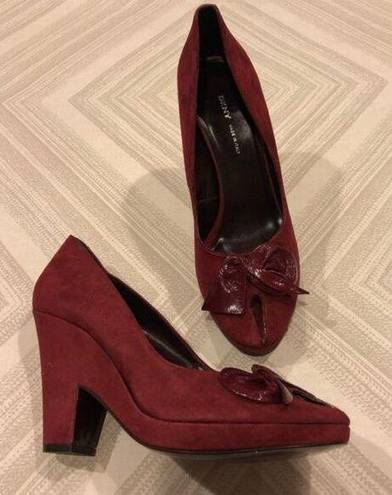 DKNY  Maroon Laurel Flowered Suede Peep Toe Heels